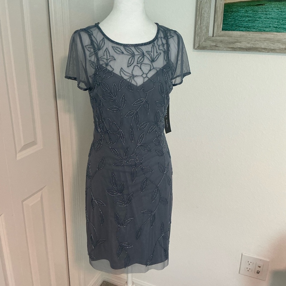 Adrianna Papell Gray Embroidered Dress
